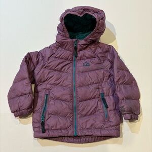L.L. Bean Kids Puffer Jacket in Dusty Purple with Teal Accents